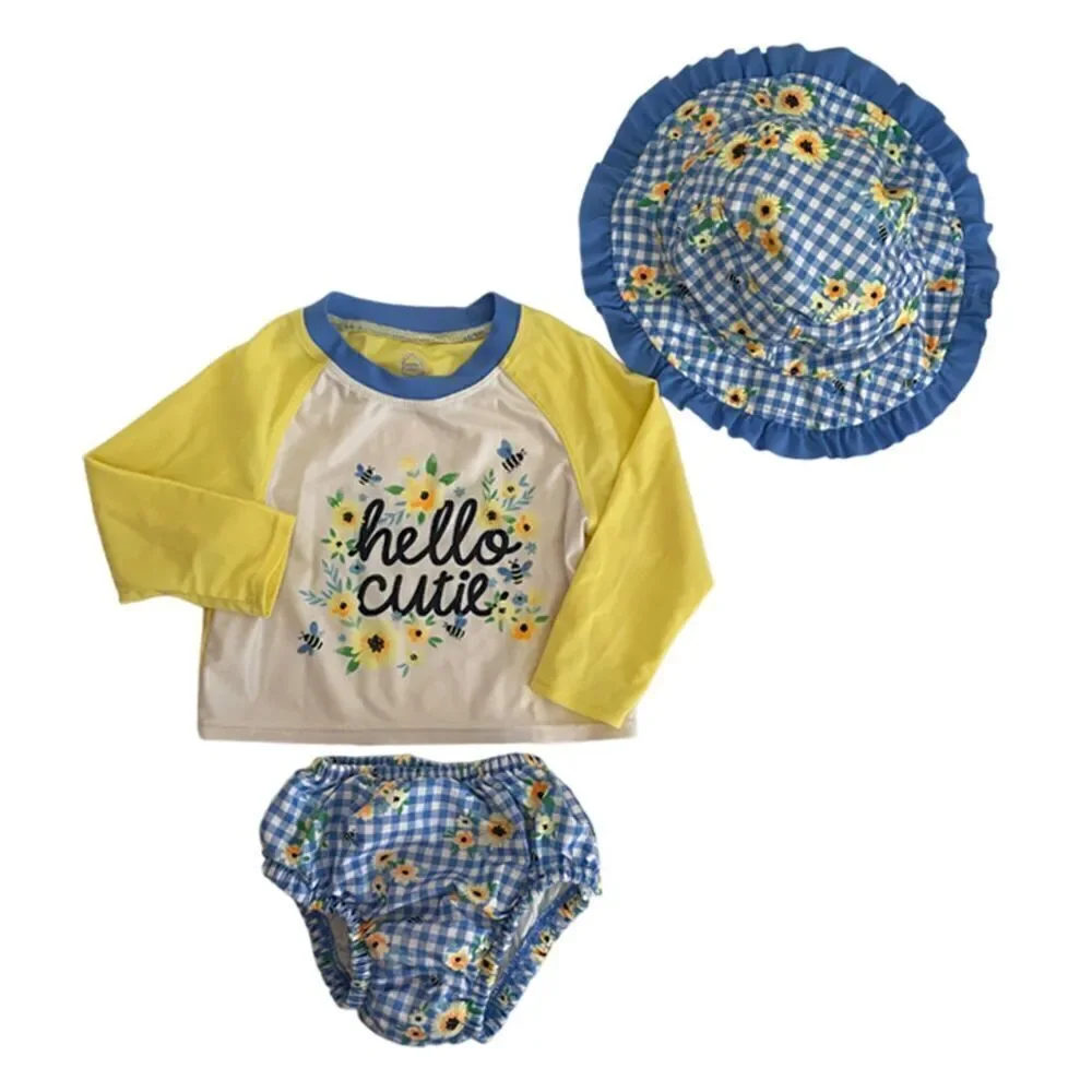 Wonder Nation 3 Piece Summer Plaid Floral Bee Top Bottoms and Hat Size 12M